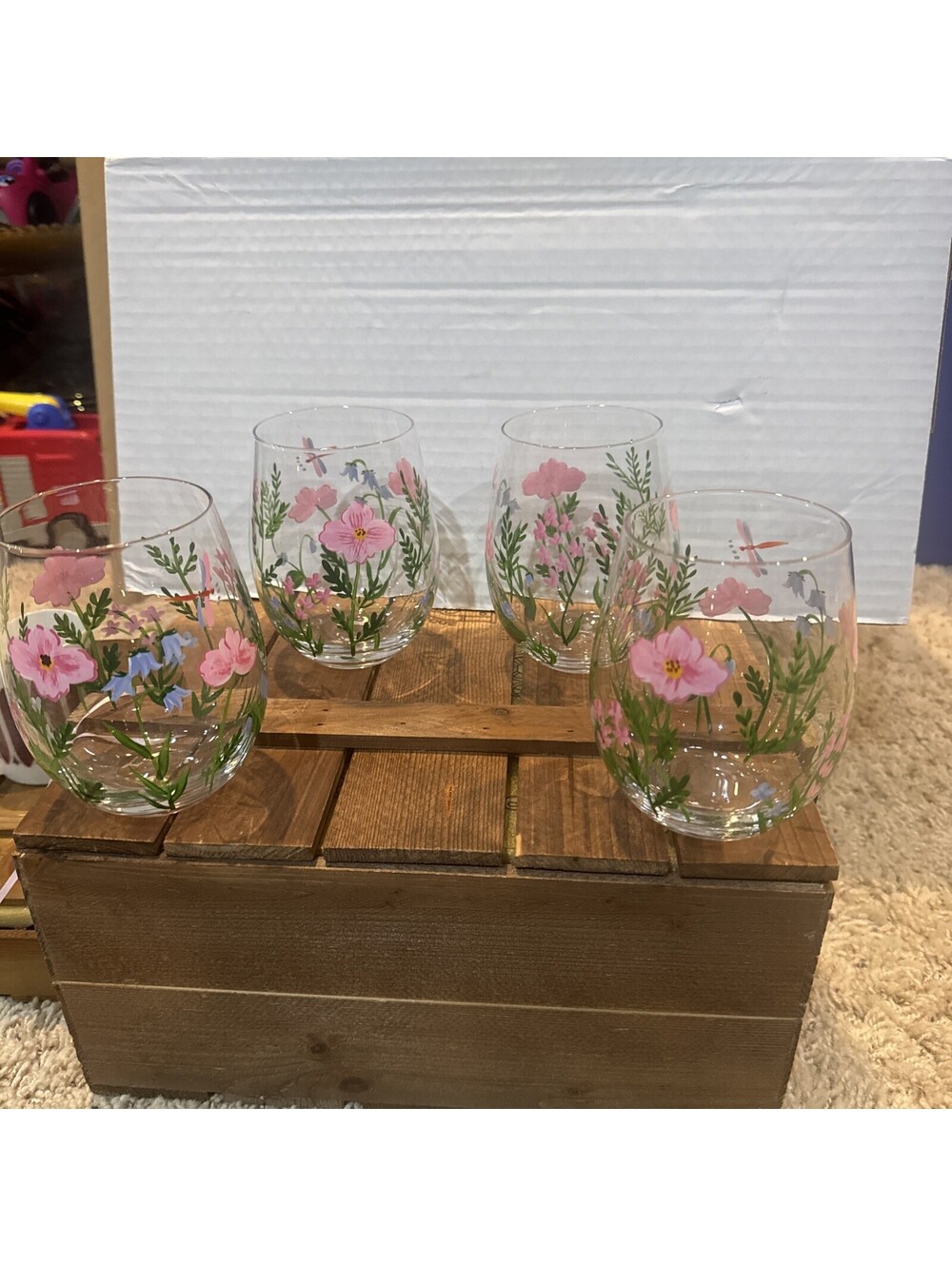 Home Essentials 4-Piece Floral Stemless Wine Glass